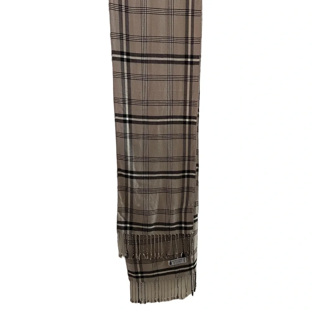 Wolfmark Tan Plaid 100% Bamboo Scarf with Fringe Sustainable Eco-Friendly Unisex